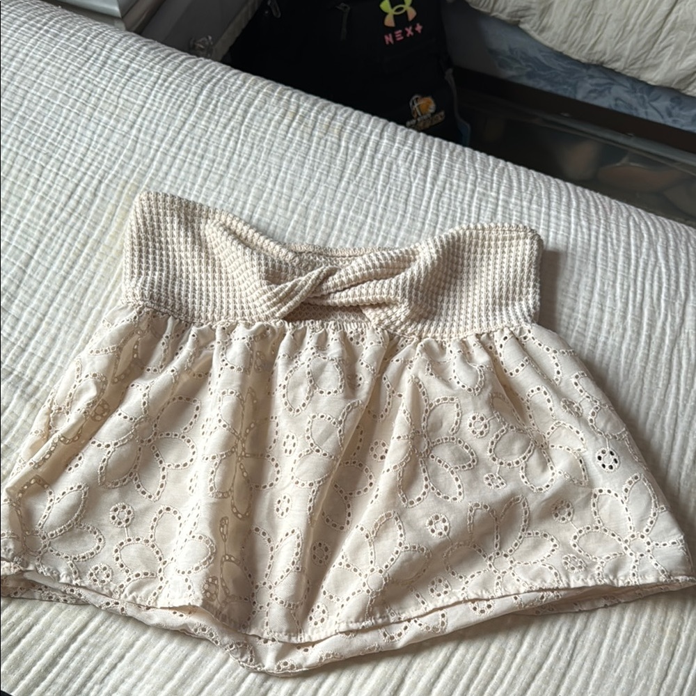 Cream Lace Skirt with Knit Waistband